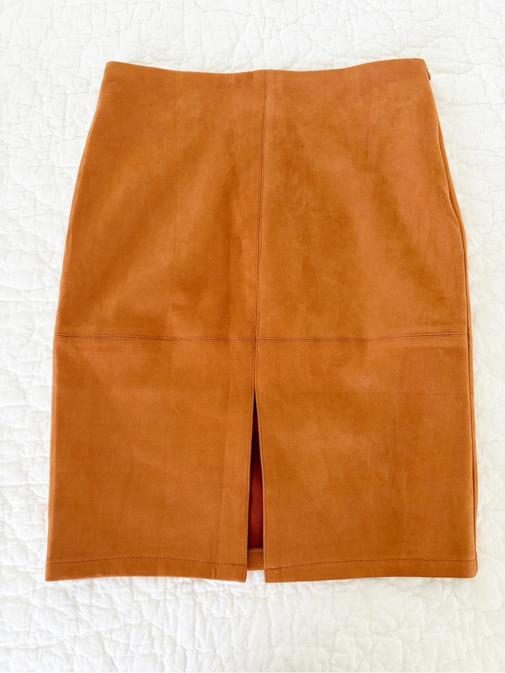 Persun Women's Rust Orange Suede Pencil Skirt w front slit 8